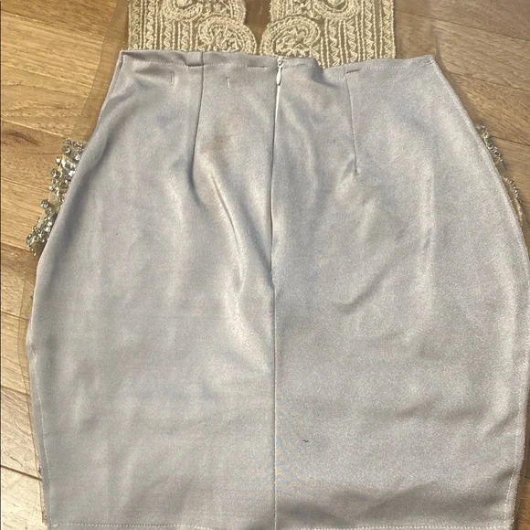 Silver Embellished Halter bedazzled Cocktail Dress - Picture 14 of 17